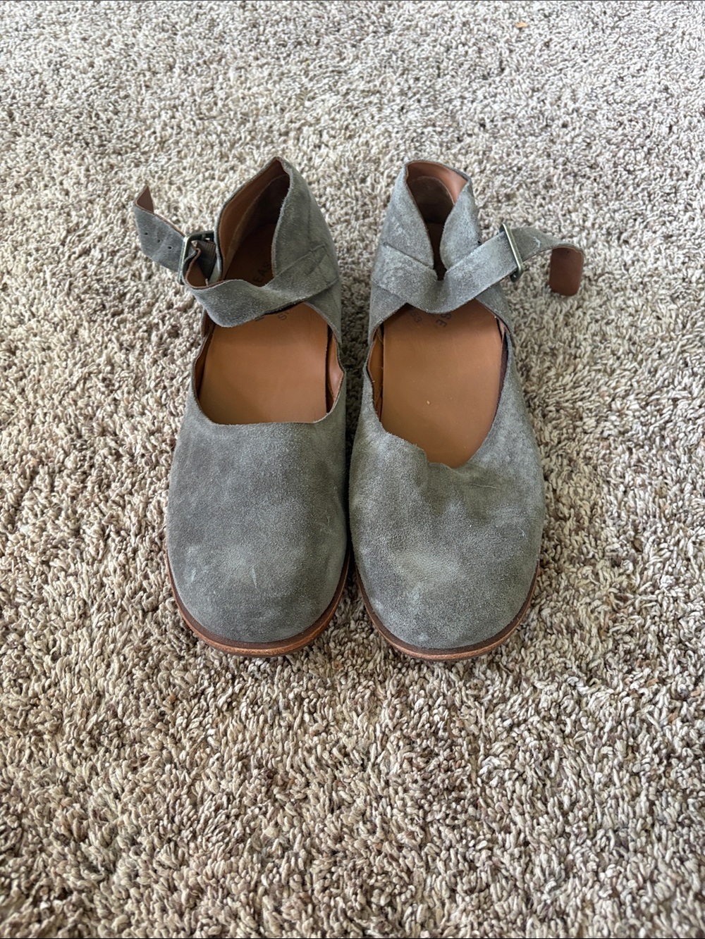 Kork-Ease Gray Suede Ankle-Strap Clogs